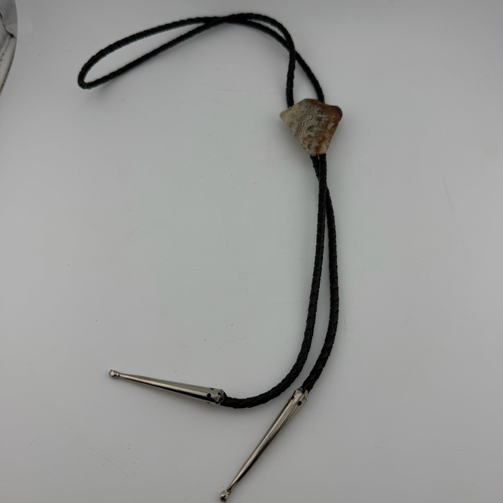 Bolo Tie Brown Black Excellent Crazy Lace Agate Western Boho